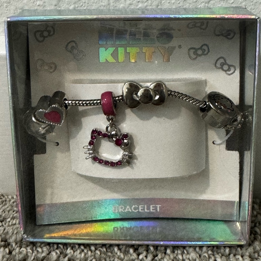 NWT Hello Kitty Silver and Pink Charm Bracelet